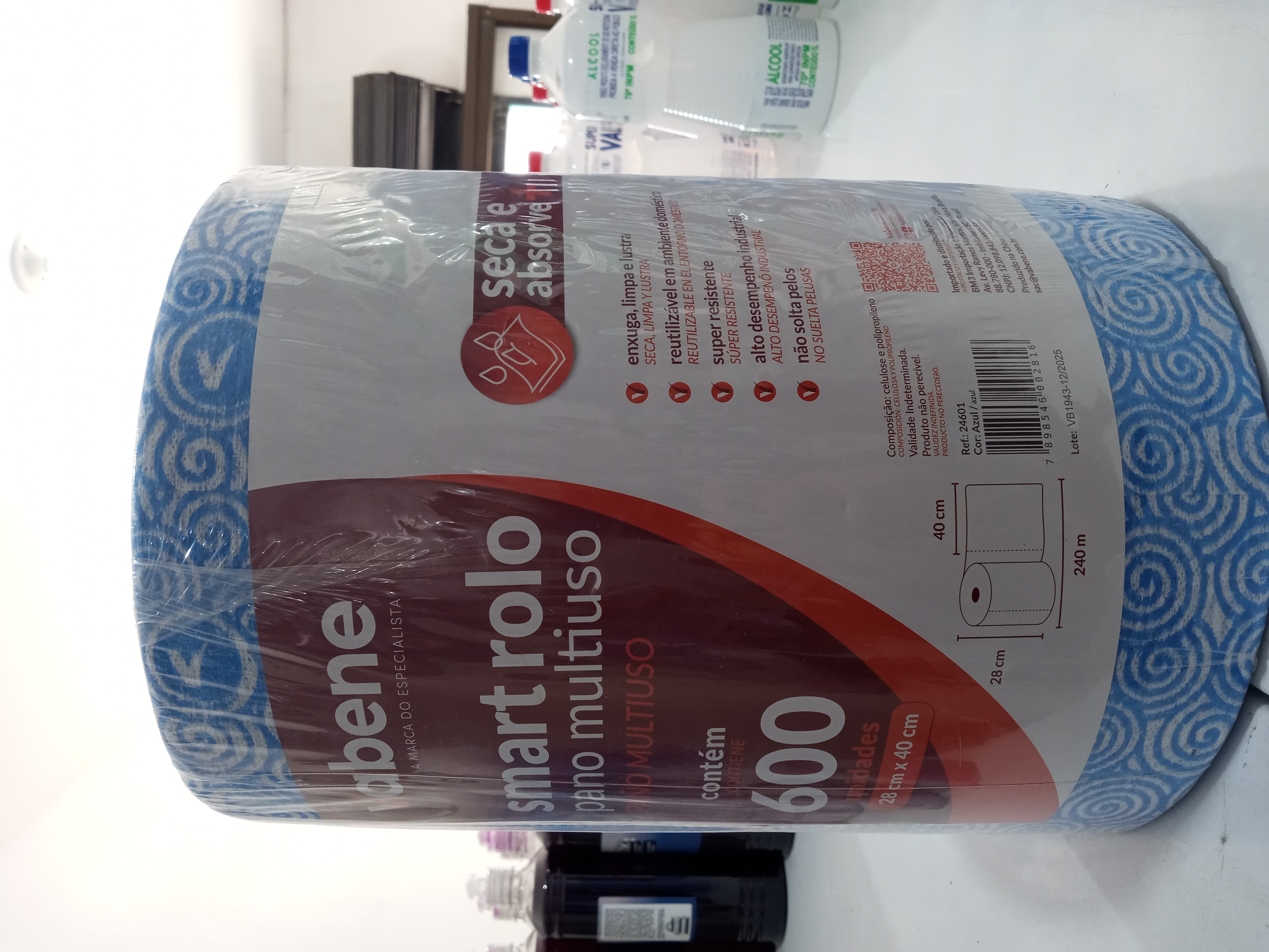 Pano Multiuso Vabene Smart Rolo Azul 28cm x 40cm com 600 Unidades